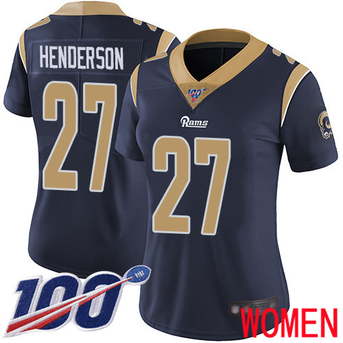 Los Angeles Rams Limited Navy Blue Women Darrell Henderson Home Jersey NFL Football #27 100th Season Vapor Untouchable